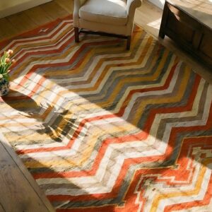 Bright Color Chevron Design Antique 1880s Native American Navajo Rug (SKU 25601) - styled overhead view