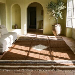 Brown Color Tribal Geometric Antique Flatweave Turkish Kilim Medallion Rug (SKU 19141) - room view