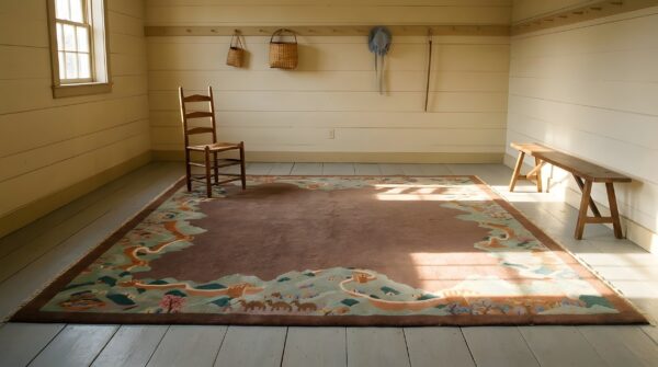 Antique wool brown earth tone hand knotted pile rug (sku 23850) - room view