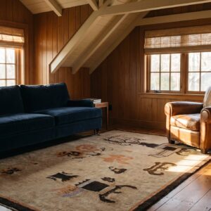 Brown Earth Tone Antique Hand Knotted Pile Chinese Baotou Rug (SKU 25278) - room view