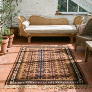 Brown Earth Tone Color Antique Tribal Muslim Prayer Design Afghan Baluch Rug (SKU 21174) - room view