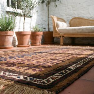 Brown Earth Tone Color Antique Tribal Muslim Prayer Design Afghan Baluch Rug (SKU 21174) - in-room detail