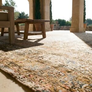 Brown Earth Tone , Coral Brown Earth Tone and Coral Antique Persian Bibikabad Wool Area Rug (SKU 25365) - in-room detail