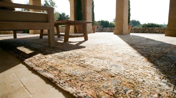 Brown earth tone , coral brown earth tone and coral antique persian bibikabad wool area rug 8 Brown earth tone , coral brown earth tone and coral antique persian bibikabad wool area rug (sku 25365) - in-room detail