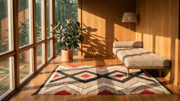 Antique wool brown earth tone flat weave rug 6 Antique wool brown earth tone flat weave rug (sku 21703) - room view