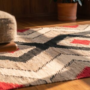 Antique Wool Brown Earth Tone Flat Weave Rug (SKU 21703) - in-room detail