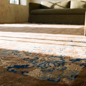 Brown Earth Tone Wool Large Rectangle Allover Floral Hand Knotted Pile Antique 1900s Rug (SKU 21005) - in-room detail