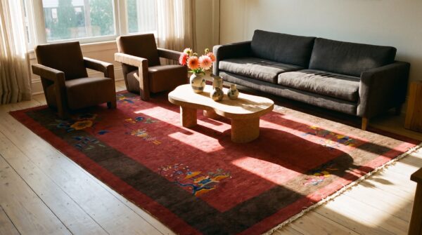 Antique wool brown earth tone red hand knotted pile rug 7 Antique wool brown earth tone red hand knotted pile rug (sku 24646) - room view