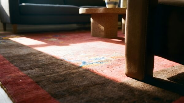 Antique wool brown earth tone red hand knotted pile rug 8 Antique wool brown earth tone red hand knotted pile rug (sku 24646) - in-room detail