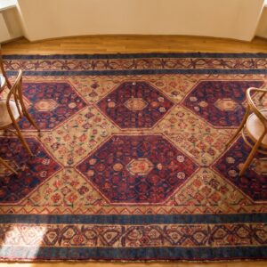 Brown Earth Tone , Red Antique Serab Allover Geometric Hand Knotted Hallway Runner Rug (SKU 23287) - styled overhead view