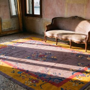 Antique Wool Brown Earth Tone Yellow / Gold Orange Hand Knotted Pile Rug (SKU 23592) - room view