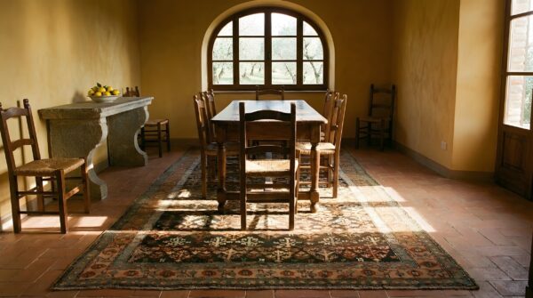 Brown earthy antique caucasian karabagh tribal geometric animal rug dated 1893 9 Brown earthy antique caucasian karabagh tribal geometric animal rug dated 1893 (sku 19252) - room view