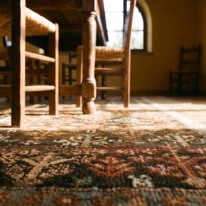 Brown Earthy Antique Caucasian Karabagh Tribal Geometric Animal Rug Dated 1893 (SKU 19252) - in-room detail