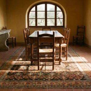 Brown Earthy Antique Caucasian Karabagh Tribal Geometric Animal Rug Dated 1893 (SKU 19252) - styled overhead view