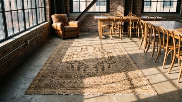 Antique brown earthy color khotan east turkestan hand knotted rug (sku 17405) - room view
