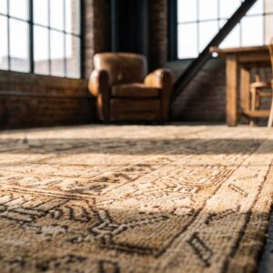 Antique Brown Earthy Color Khotan East Turkestan Hand Knotted Rug (SKU 17405) - in-room detail