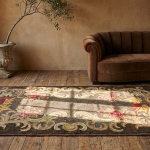 Brown Gray Color Antique Floral Inlay Design American Hooked Rug (SKU 20782) - room view
