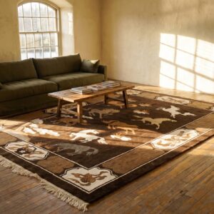 Brown Room Size Horse Pattern Antique Chinese Wool Animal Rug (SKU 25080) - room view