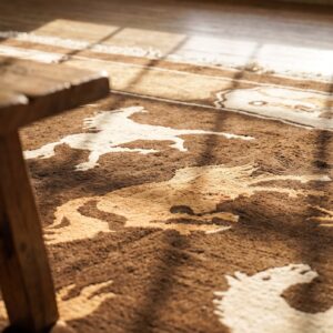 Brown Room Size Horse Pattern Antique Chinese Wool Animal Rug (SKU 25080) - in-room detail