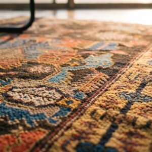 Brown Rustic Large Scale Tribal Design Antique Persian Bakhtiari Rug (SKU 18136) - in-room detail