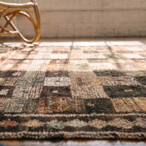 Brown Antique Tribal Geometric Checkerboard Pattern Wool Persian Gabbeh Rug (SKU 18929) - in-room detail