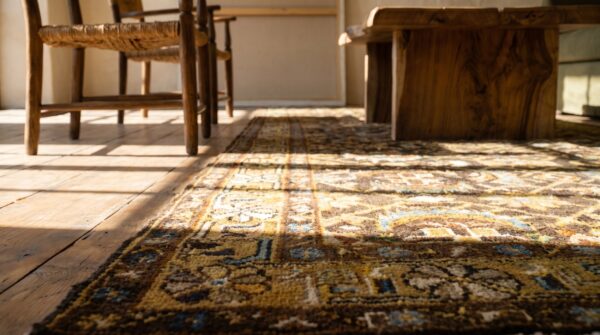 Brown tribal herati pattern antique persian malayer rug 8 Brown tribal herati pattern antique persian malayer rug (sku 18928) - in-room detail