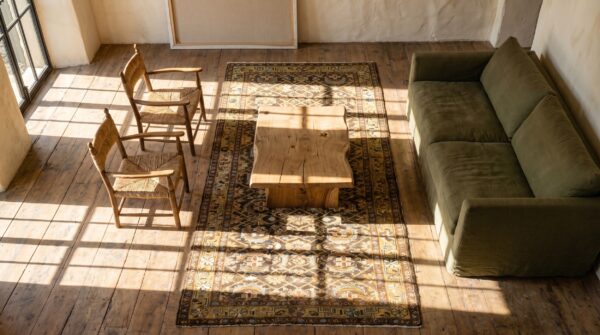 Brown tribal herati pattern antique persian malayer rug 2 Brown tribal herati pattern antique persian malayer rug (sku 18928) - styled overhead view