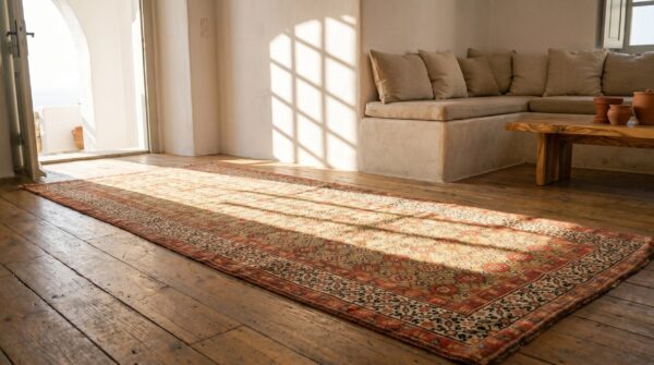 Antique camel color tribal mina khani design persian serab hallway runner rug 7 Antique camel color tribal mina khani design persian serab hallway runner rug (sku 19624) - room view
