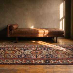 Antique Caucasian Allover Geometric Wool Hand Knotted Pile Blue 1880s Rug (SKU 21211) - room view