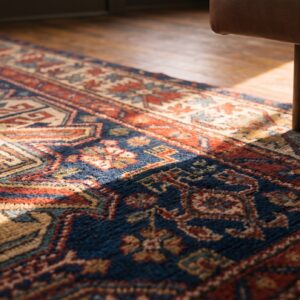 Antique Caucasian Allover Geometric Wool Hand Knotted Pile Blue 1880s Rug (SKU 21211) - in-room detail