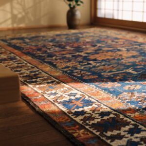 Antique Caucasian Allover Geometric Wool Hand Knotted Pile Blue 1900s Rug (SKU 21973) - in-room detail