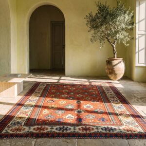 Antique Caucasian Allover Geometric Wool Hand Knotted Pile Coral 1880s Rug (SKU 21117) - room view