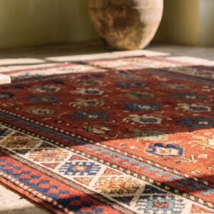 Antique Caucasian Allover Geometric Wool Hand Knotted Pile Coral 1880s Rug (SKU 21117) - in-room detail