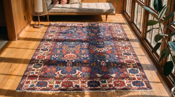 Antique caucasian - bidjov caucasian knotted rug 2 Antique caucasian - bidjov caucasian knotted rug (sku 20973) - styled overhead view