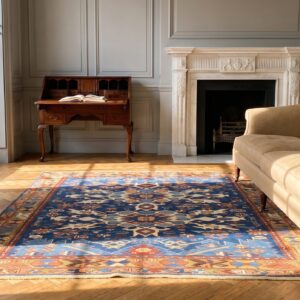 Antique Caucasian Bidjov Small Scatter Size Wool Blue Rug (SKU 24514) - room view