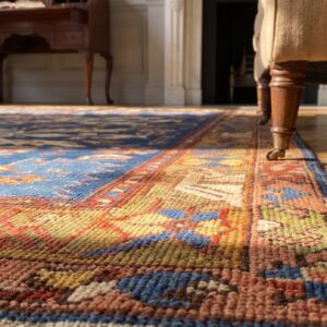 Antique Caucasian Bidjov Small Scatter Size Wool Blue Rug (SKU 24514) - in-room detail