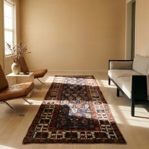 Antique Caucasian Blue Tribal Paisley Wool Hallway Runner Kazak Rug (SKU 25142) - room view