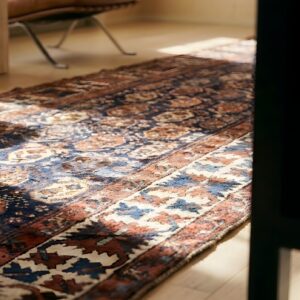 Antique Caucasian Blue Tribal Paisley Wool Hallway Runner Kazak Rug (SKU 25142) - in-room detail