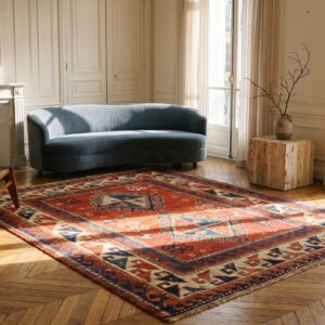 Antique Caucasian Wool Coral Hand Knotted Pile Rug (SKU 20061) - room view