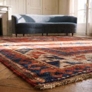 Antique Caucasian Wool Coral Hand Knotted Pile Rug (SKU 20061) - in-room detail