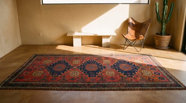 Antique caucasian - coral sumak caucasian knotted rug 4 Antique caucasian - coral sumak caucasian knotted rug (sku 17809) - room view