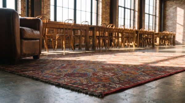 Antique caucasian flatweave verneh tribal geometric kilim area rug 10 Antique caucasian flatweave verneh tribal geometric kilim area rug (sku 22363) - in-room detail
