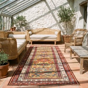 Antique Caucasian Ganjeh Yellow Wool Hallway Runner Rug (SKU 20413) - room view