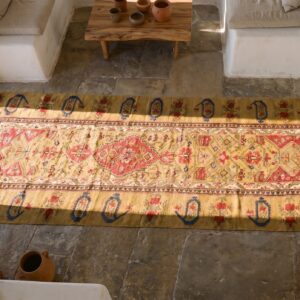 Antique Caucasian Karabagh Brown 1875 Hallway Runner Rug (SKU 20207) - styled overhead view