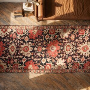 Antique Caucasian Karabagh Hallway Runner Wool Brown Rug (SKU 18186) - styled overhead view