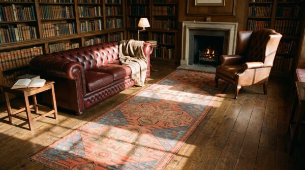 Antique caucasian karabagh hallway runner wool coral rug 4 Antique caucasian karabagh hallway runner wool coral rug (sku 19581) - room view