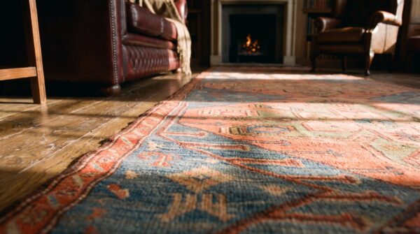 Antique caucasian karabagh hallway runner wool coral rug 5 Antique caucasian karabagh hallway runner wool coral rug (sku 19581) - in-room detail