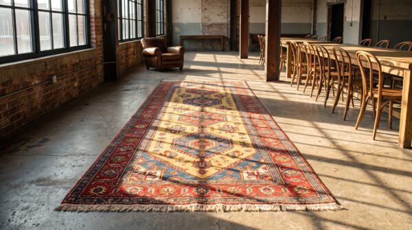 Antique caucasian karabagh hallway runner wool yellow rug (sku 21438) - room view