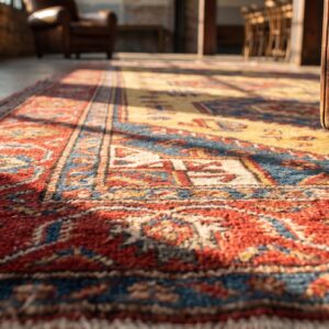 Antique Caucasian Karabagh Hallway Runner Wool Yellow Rug (SKU 21438) - in-room detail
