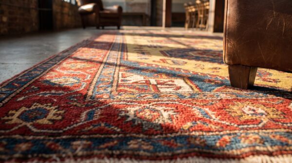 Antique caucasian karabagh hallway runner wool yellow rug (sku 21438) - in-room detail